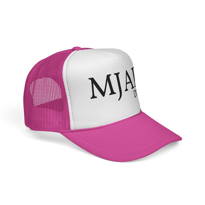 MJAD DTU9 Trucker Cap — Vintage Script Retro Mesh Baseball Hat