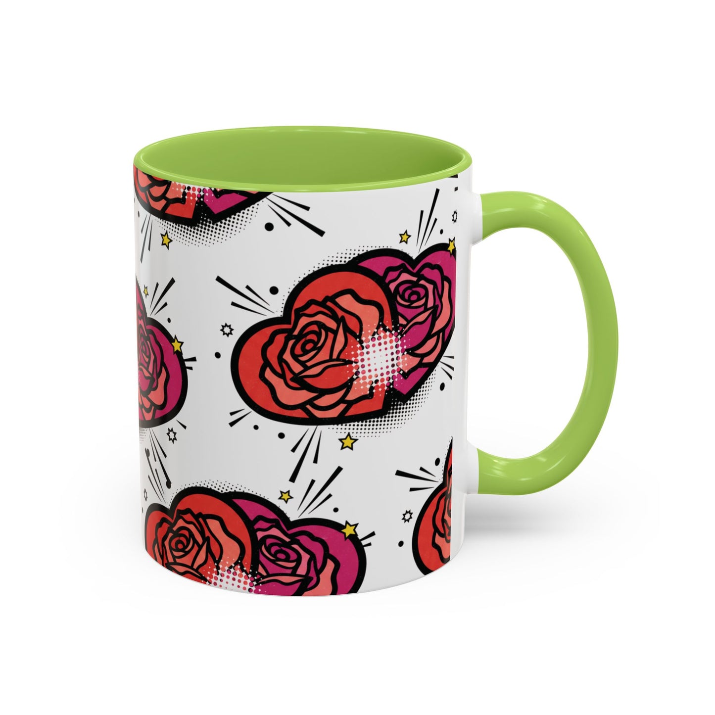 Rose Heart Accent Coffee Mug — Retro Pop Floral Design (11/15 oz)