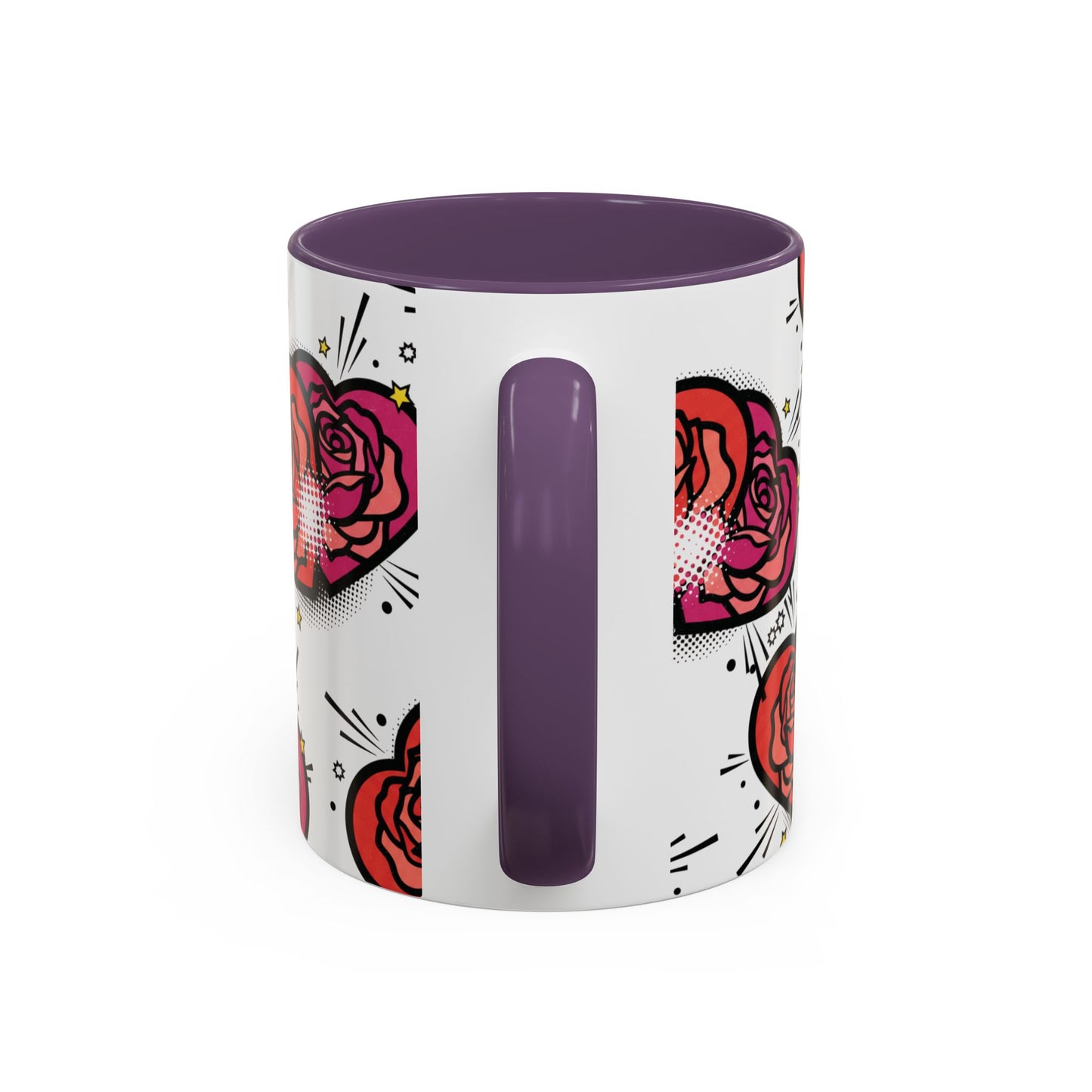 Rose Heart Accent Coffee Mug — Retro Pop Floral Design (11/15 oz)