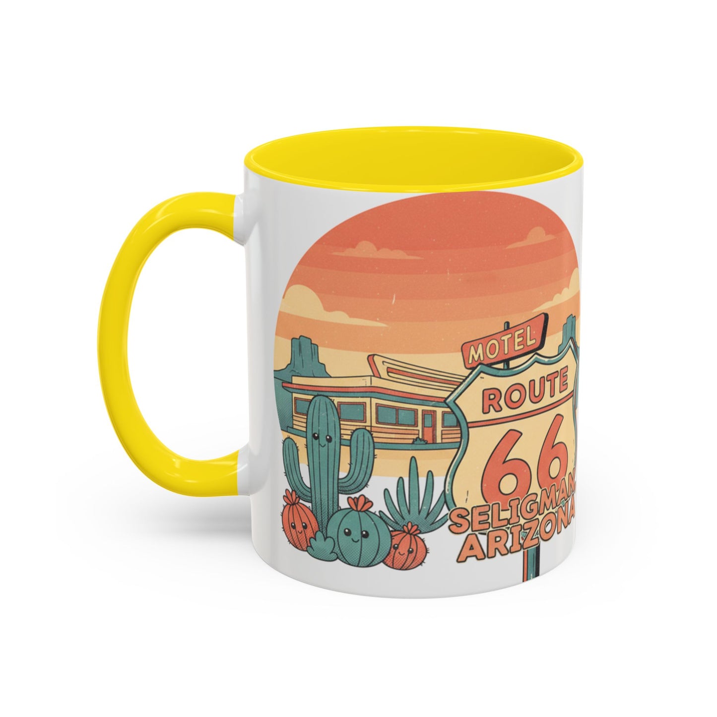 Route 66 Seligman Retro Pop Art Coffee Mug — Pastel Desert Sunset