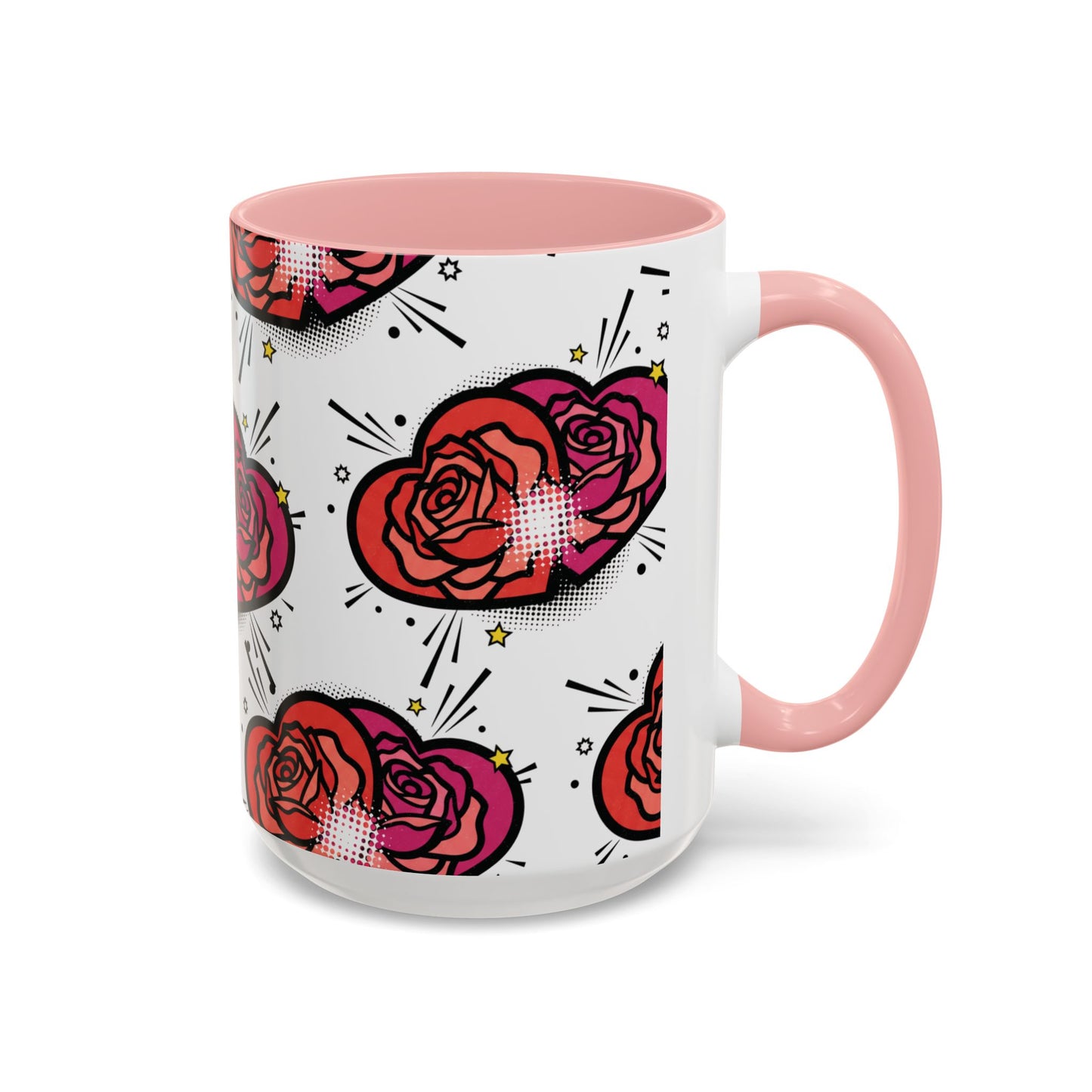 Rose Heart Accent Coffee Mug — Retro Pop Floral Design (11/15 oz)