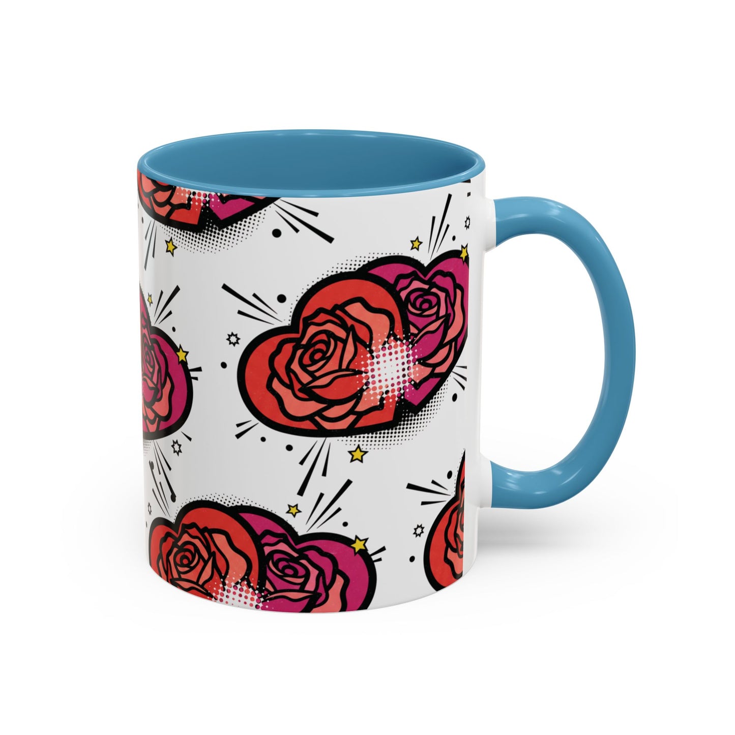Rose Heart Accent Coffee Mug — Retro Pop Floral Design (11/15 oz)