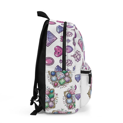 Gemstone Pattern Backpack — Cute Pastel Jewels & 'Cozy' Graphic Daypack