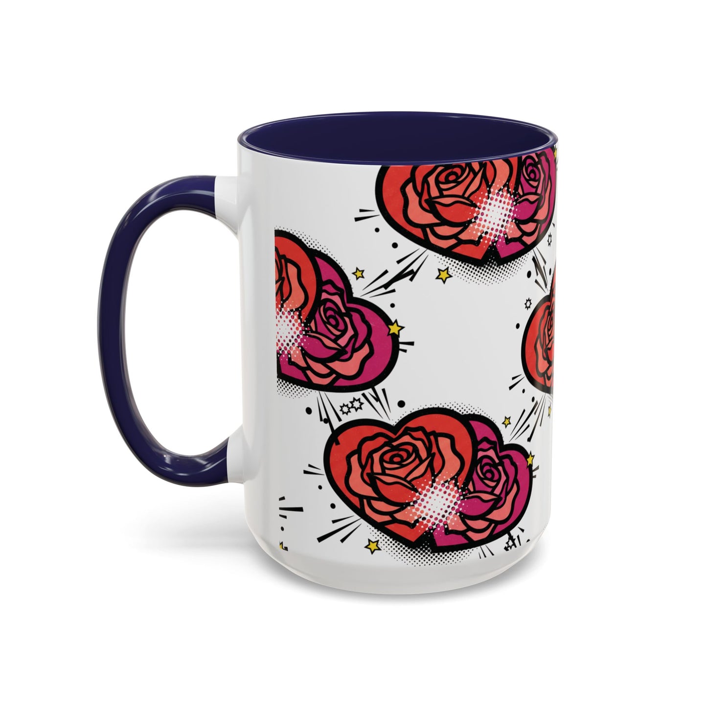 Rose Heart Accent Coffee Mug — Retro Pop Floral Design (11/15 oz)