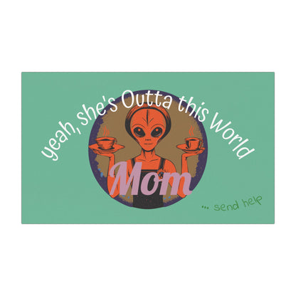 Alien Mom Car Magnet — Retro Space Mom with Coffee, "Please Send Help from the Kids"