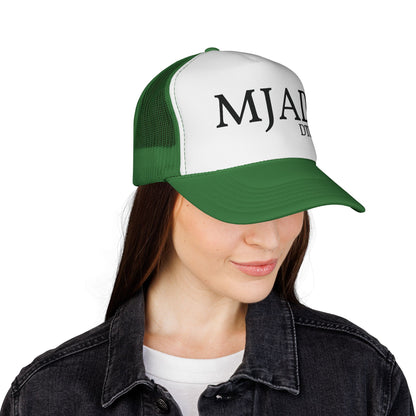 MJAD DTU9 Trucker Cap — Vintage Script Retro Mesh Baseball Hat