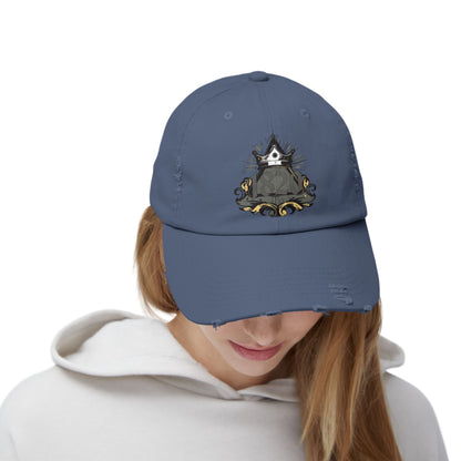 "1820" Distressed Baseball Cap with Gothic Crest Design