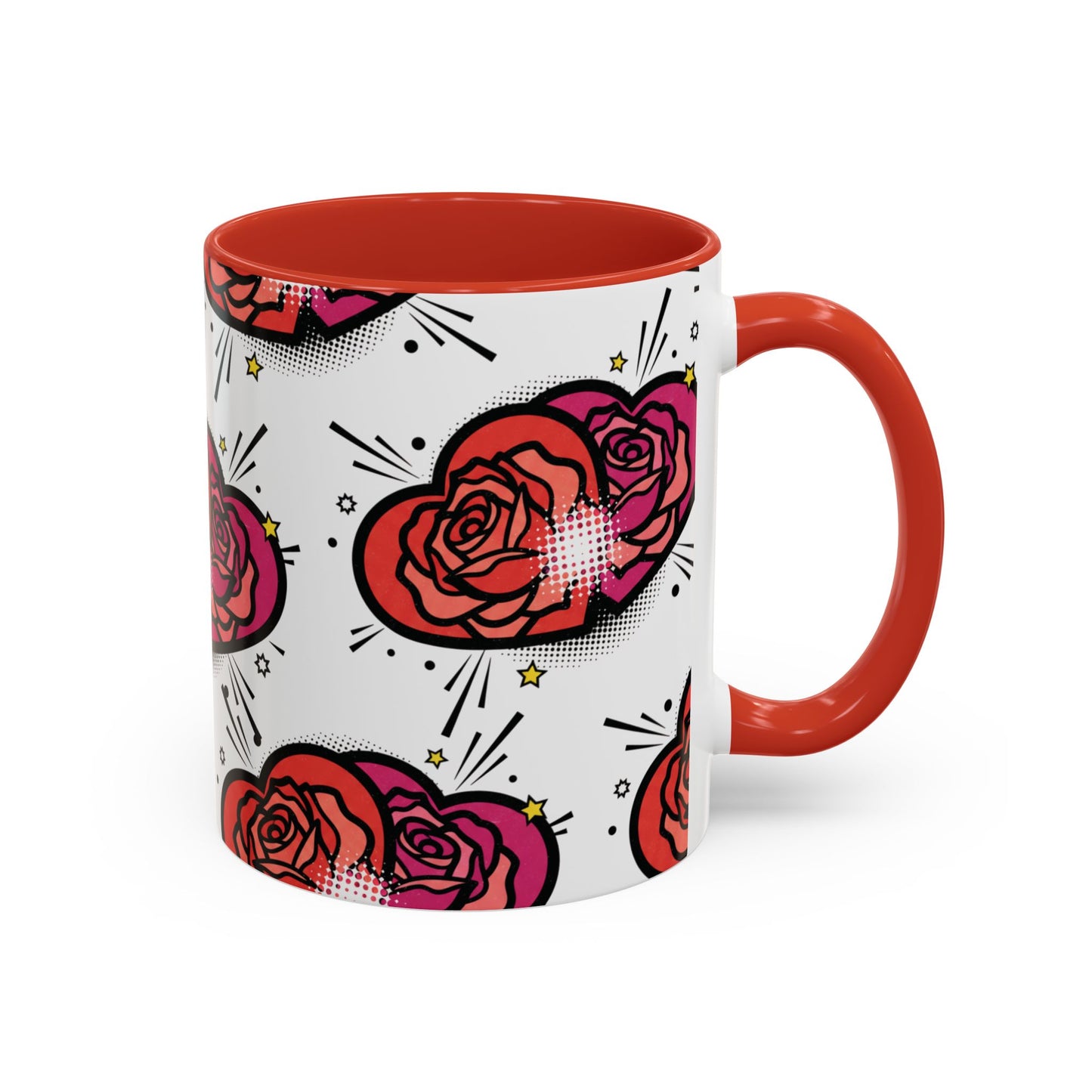 Rose Heart Accent Coffee Mug — Retro Pop Floral Design (11/15 oz)