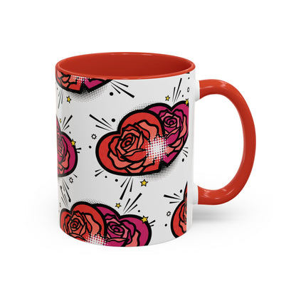 Rose Heart Accent Coffee Mug — Retro Pop Floral Design (11/15 oz)