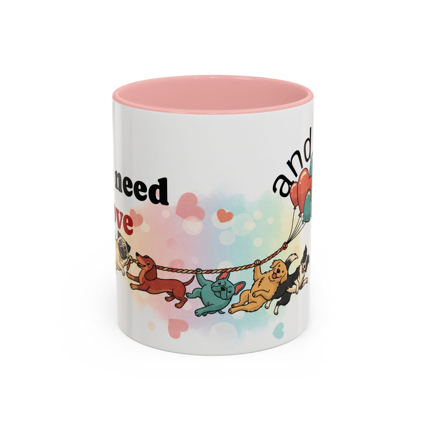 Valentine Dogs Tug-of-Love Mug — Playful Pop-Art Heart Balloons