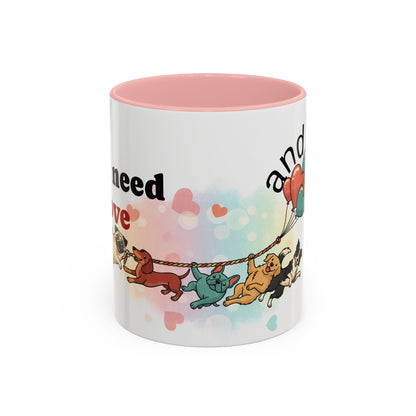 Valentine Dogs Tug-of-Love Mug — Playful Pop-Art Heart Balloons