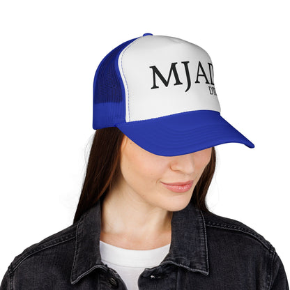 MJAD DTU9 Trucker Cap — Vintage Script Retro Mesh Baseball Hat