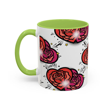 Rose Heart Accent Coffee Mug — Retro Pop Floral Design (11/15 oz)