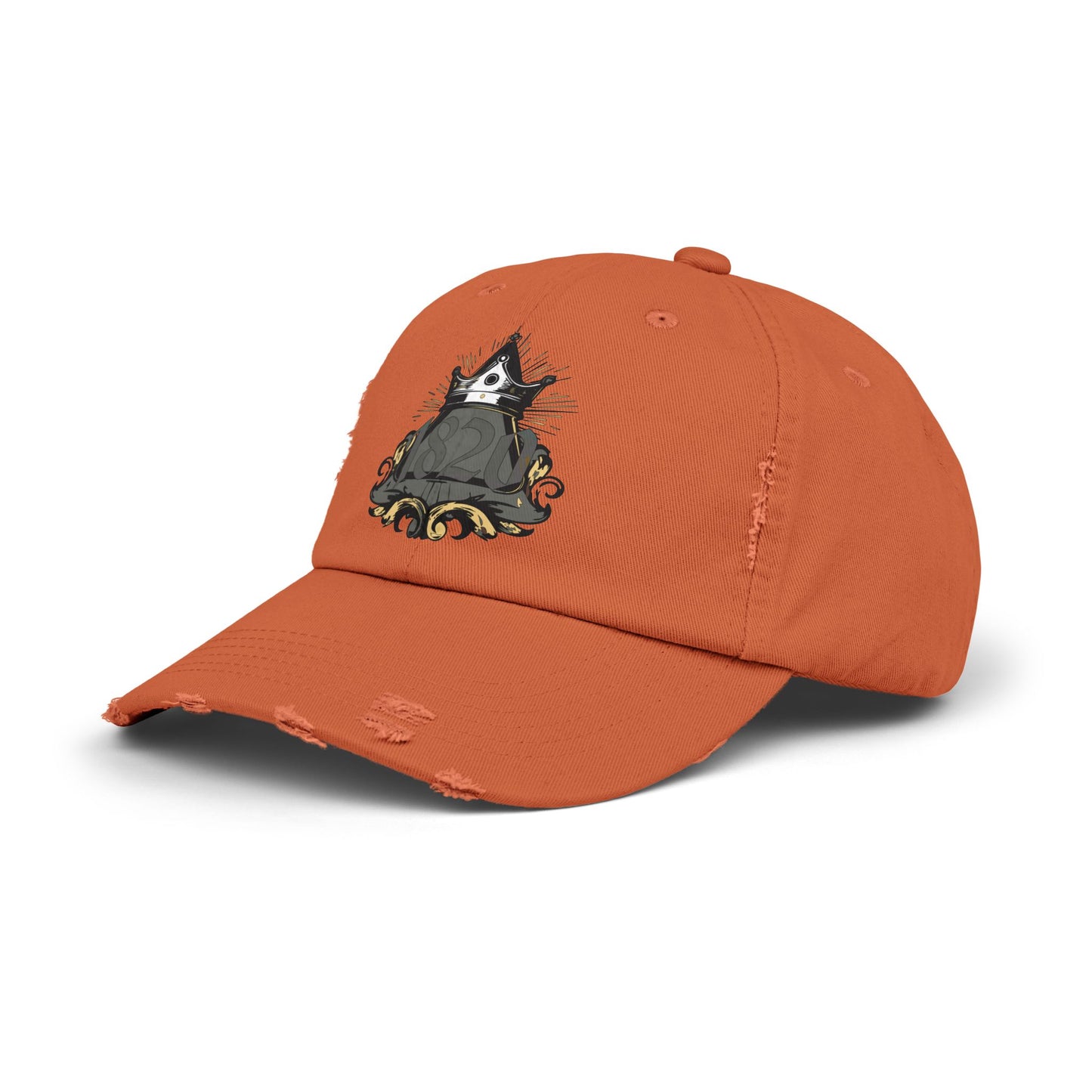 "1820" Distressed Baseball Cap with Gothic Crest Design