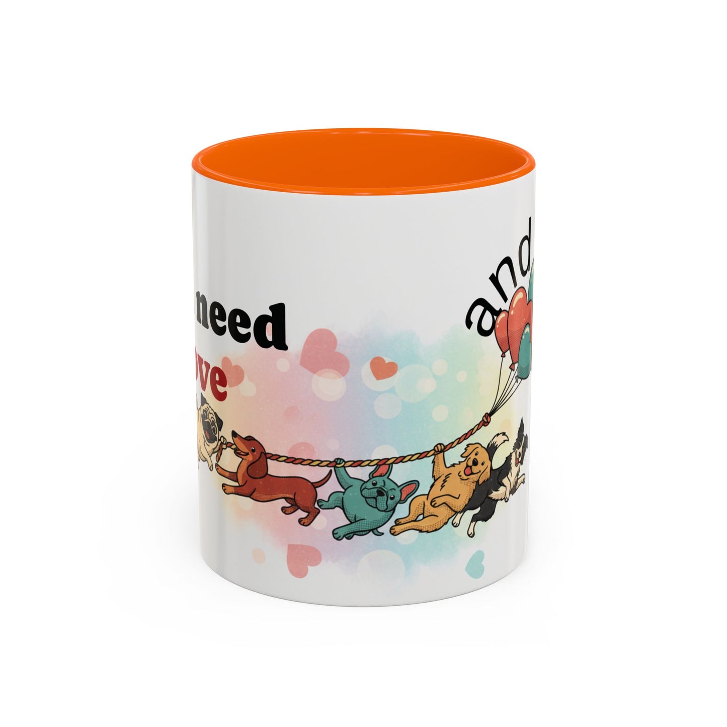 Valentine Dogs Tug-of-Love Mug — Playful Pop-Art Heart Balloons