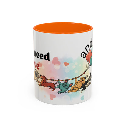 Valentine Dogs Tug-of-Love Mug — Playful Pop-Art Heart Balloons