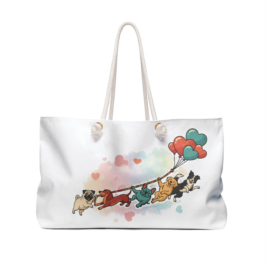 Cute Dogs & Balloons Weekender Bag — Playful Pug Travel Tote