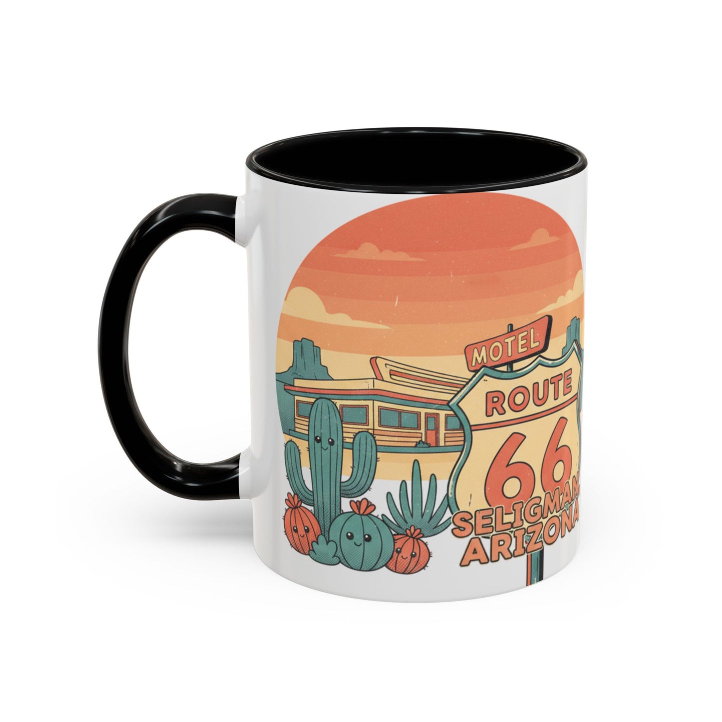 Route 66 Seligman Retro Pop Art Coffee Mug — Pastel Desert Sunset