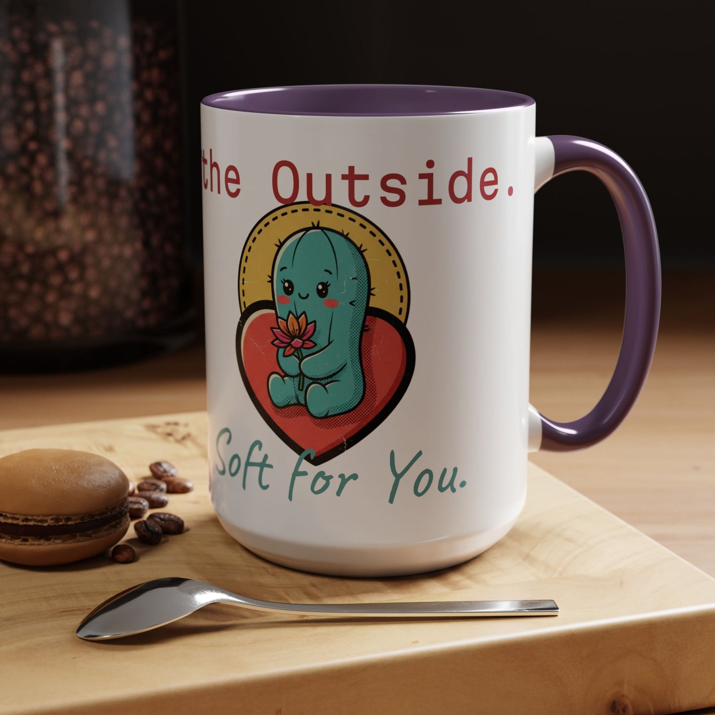 Prickly on the Outside, Soft for You Accent Coffee Mug — Cute Cactus Ceramic Mug (11/15 oz)
