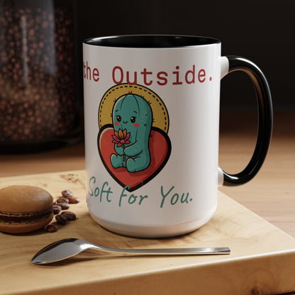 Prickly on the Outside, Soft for You Accent Coffee Mug — Cute Cactus Ceramic Mug (11/15 oz)