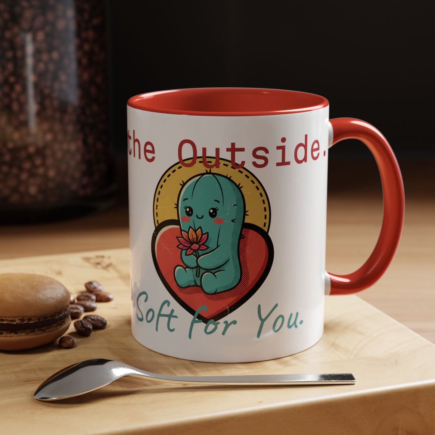 Prickly on the Outside, Soft for You Accent Coffee Mug — Cute Cactus Ceramic Mug (11/15 oz)