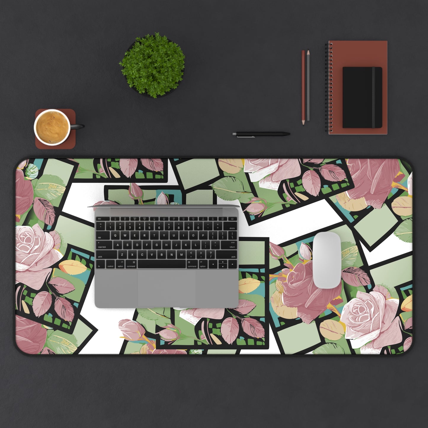Floral Desk Mat - Eco-Friendly Workspace Decor, Office Gift for Her, Home Office Accessories, Desk Protector, Rose Pattern