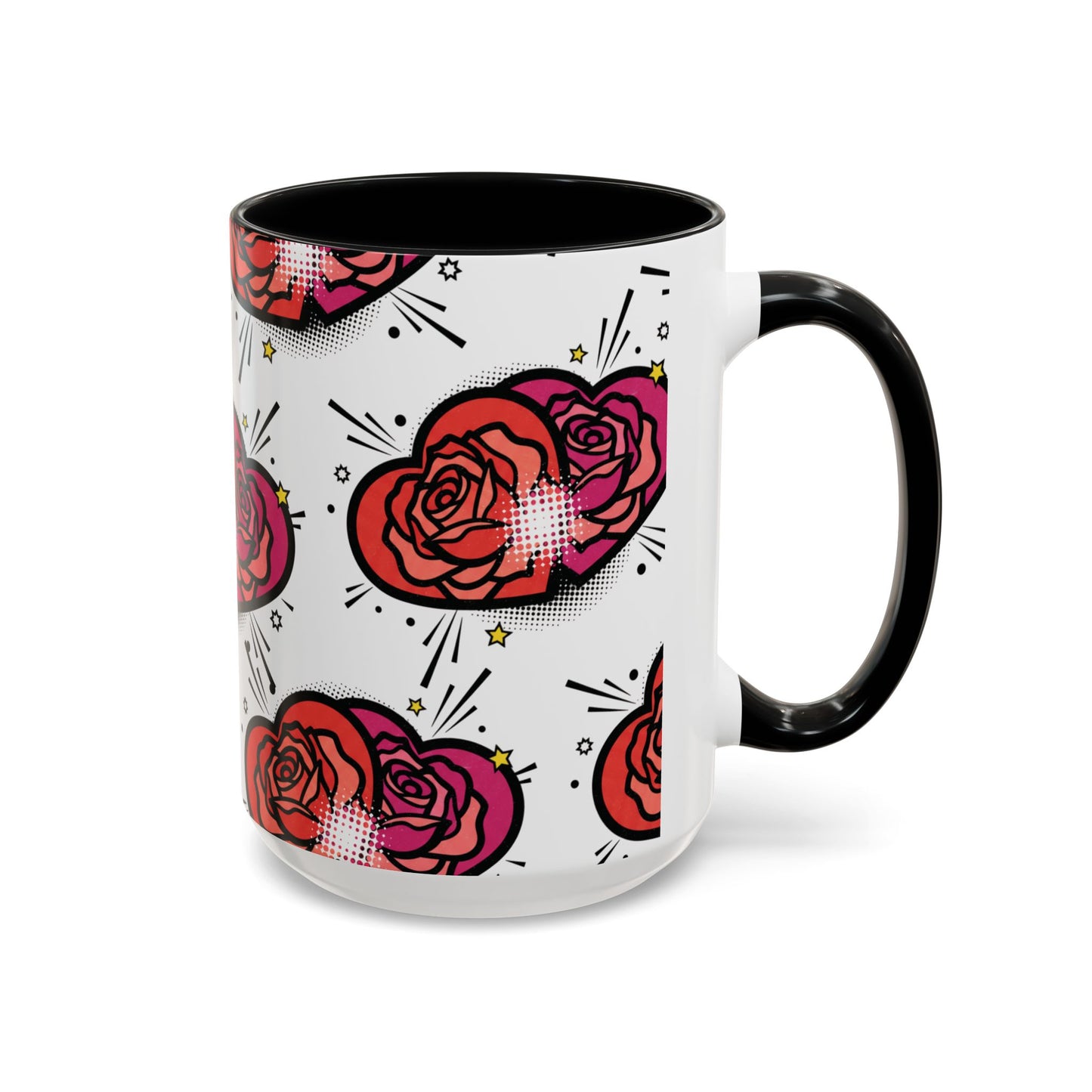 Rose Heart Accent Coffee Mug — Retro Pop Floral Design (11/15 oz)