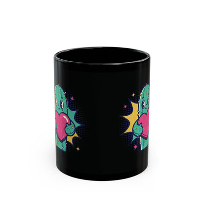 11oz/15oz Black Mug — "The Prick That Holds My Heart" Cactus Love Coffee Cup