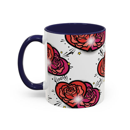 Rose Heart Accent Coffee Mug — Retro Pop Floral Design (11/15 oz)