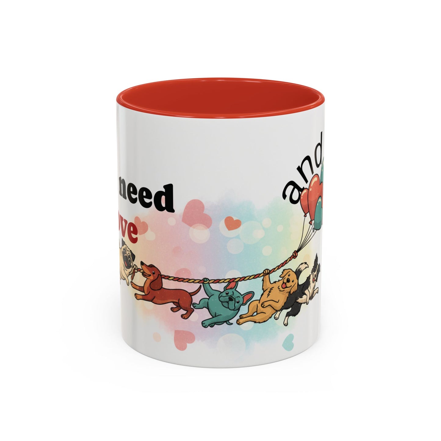 Valentine Dogs Tug-of-Love Mug — Playful Pop-Art Heart Balloons