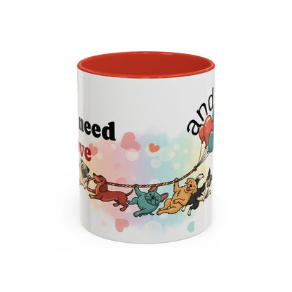 Valentine Dogs Tug-of-Love Mug — Playful Pop-Art Heart Balloons