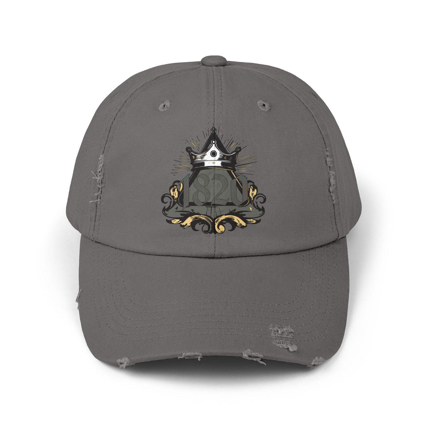 "1820" Distressed Baseball Cap with Gothic Crest Design