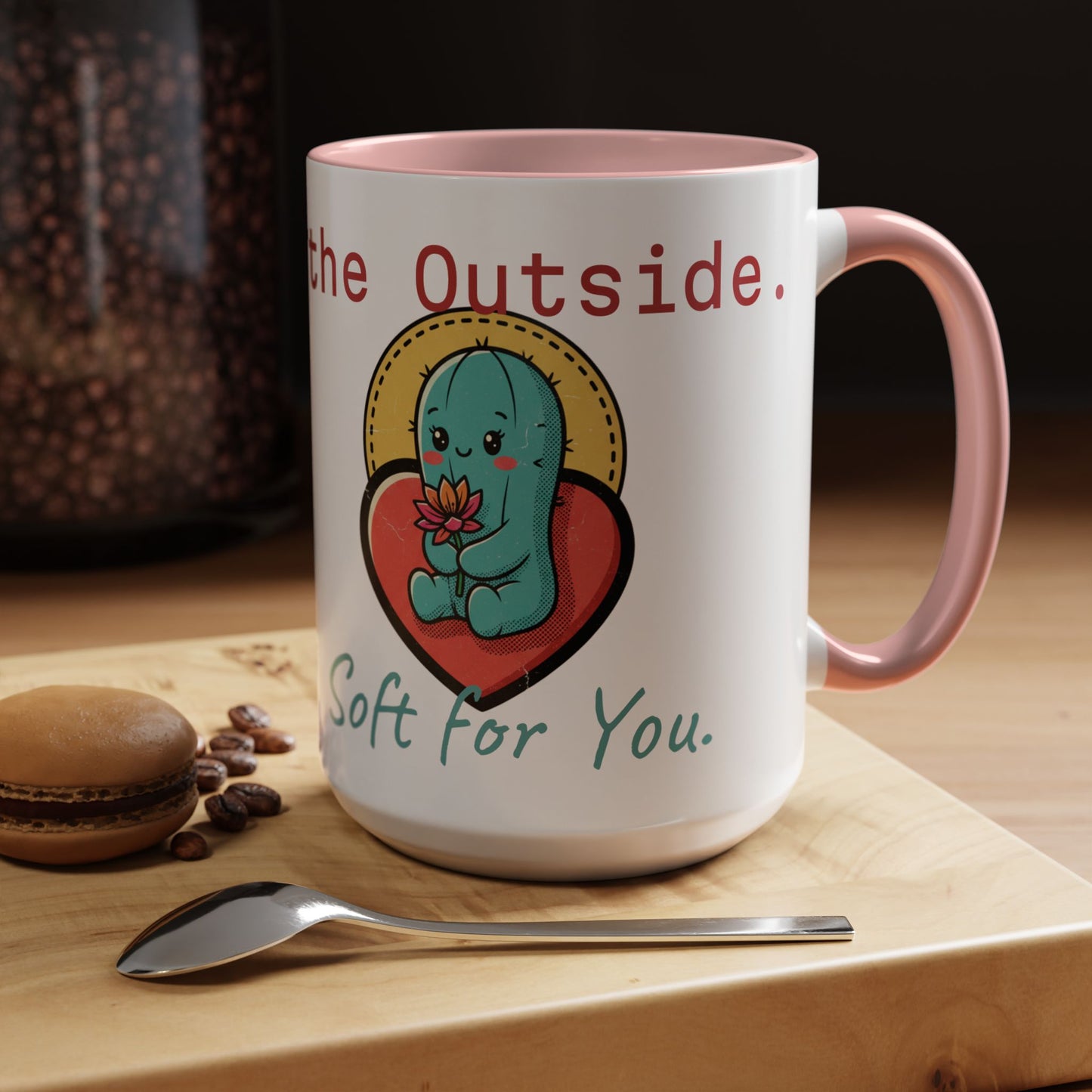 Prickly on the Outside, Soft for You Accent Coffee Mug — Cute Cactus Ceramic Mug (11/15 oz)