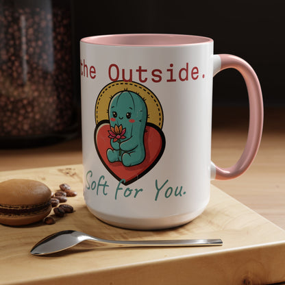 Prickly on the Outside, Soft for You Accent Coffee Mug — Cute Cactus Ceramic Mug (11/15 oz)