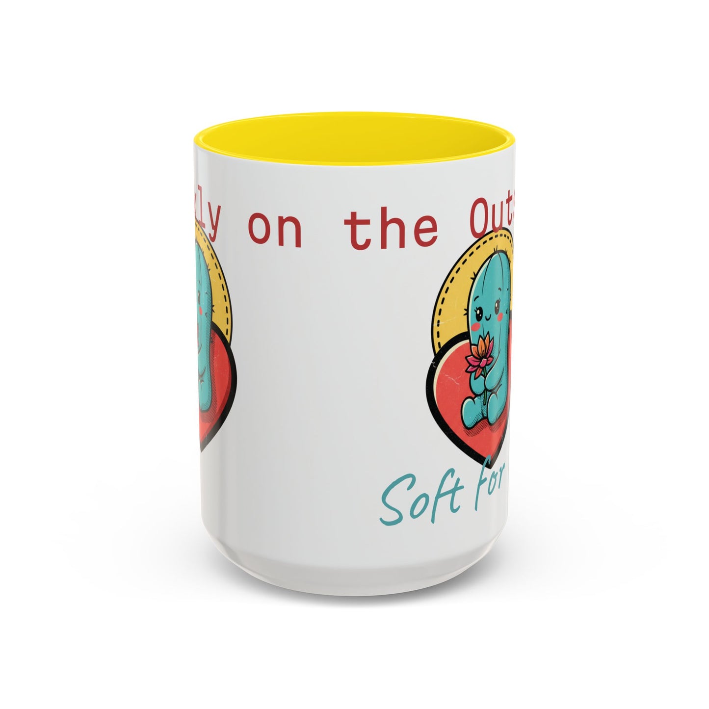 Prickly on the Outside, Soft for You Accent Coffee Mug — Cute Cactus Ceramic Mug (11/15 oz)